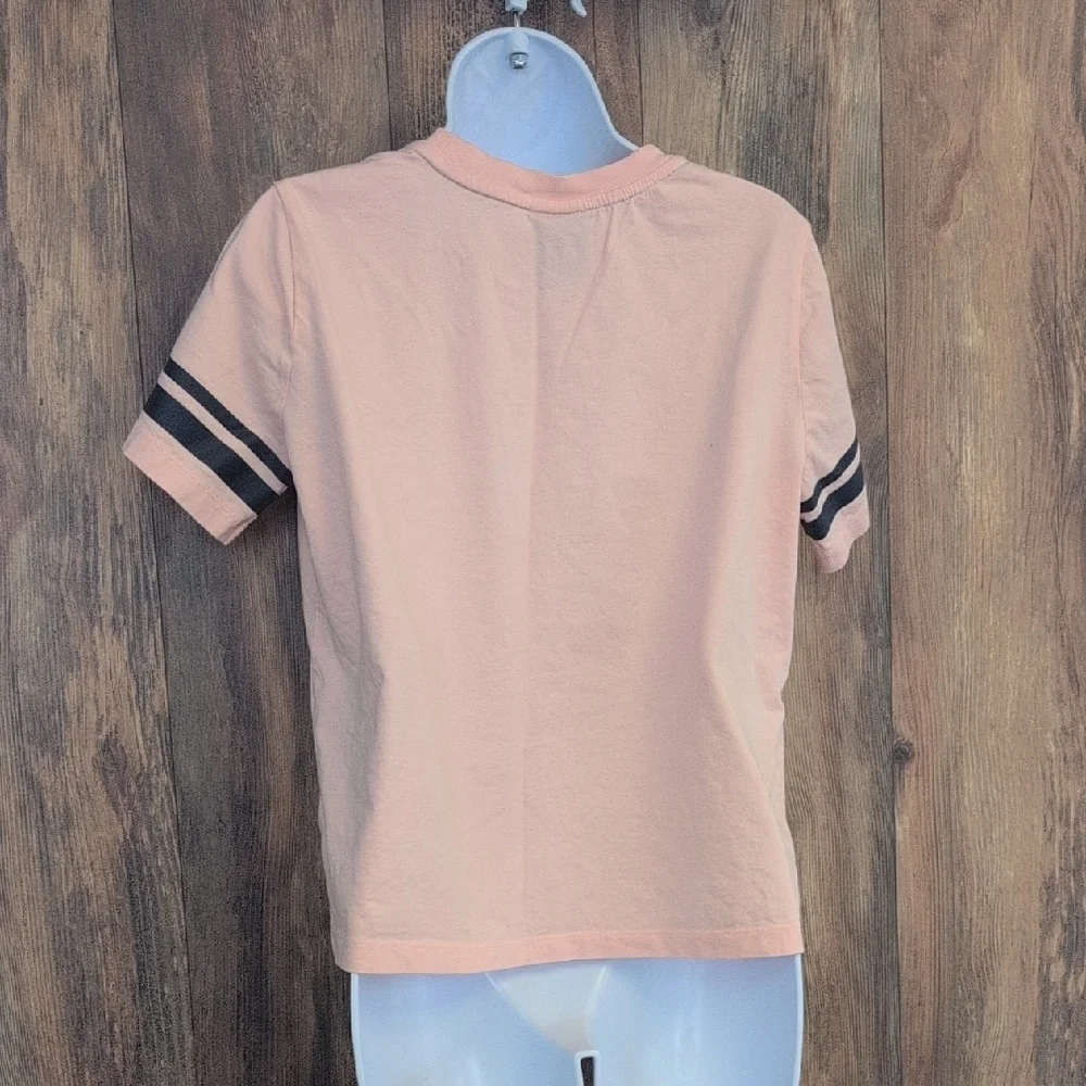 Nike Peach/Navy Blue Short Sleeve Crop Tee with Sporty Stripes L